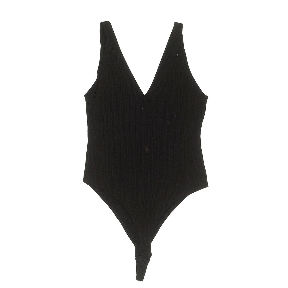 GB Womens Black Ribbed V-Neck Sleeveless Thong Bodysuit Size L classic basic